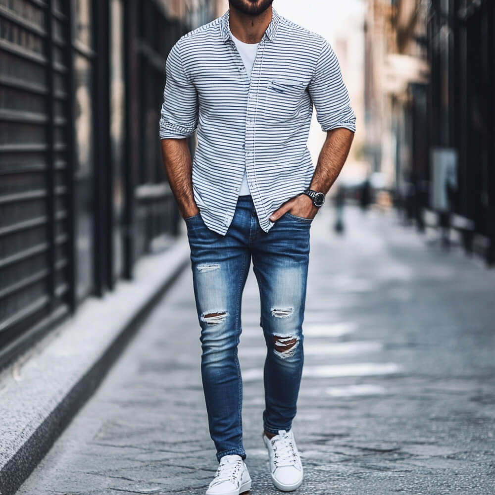 Men Tapered Fit Mid-Rise Low Distress Jeans